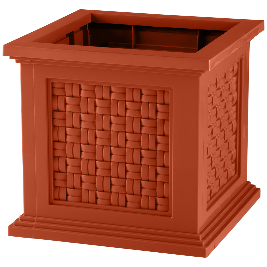 Rattan Outdoor Planter Box 14.65 Inch Square Polypropylene Decorative Pot Image 2