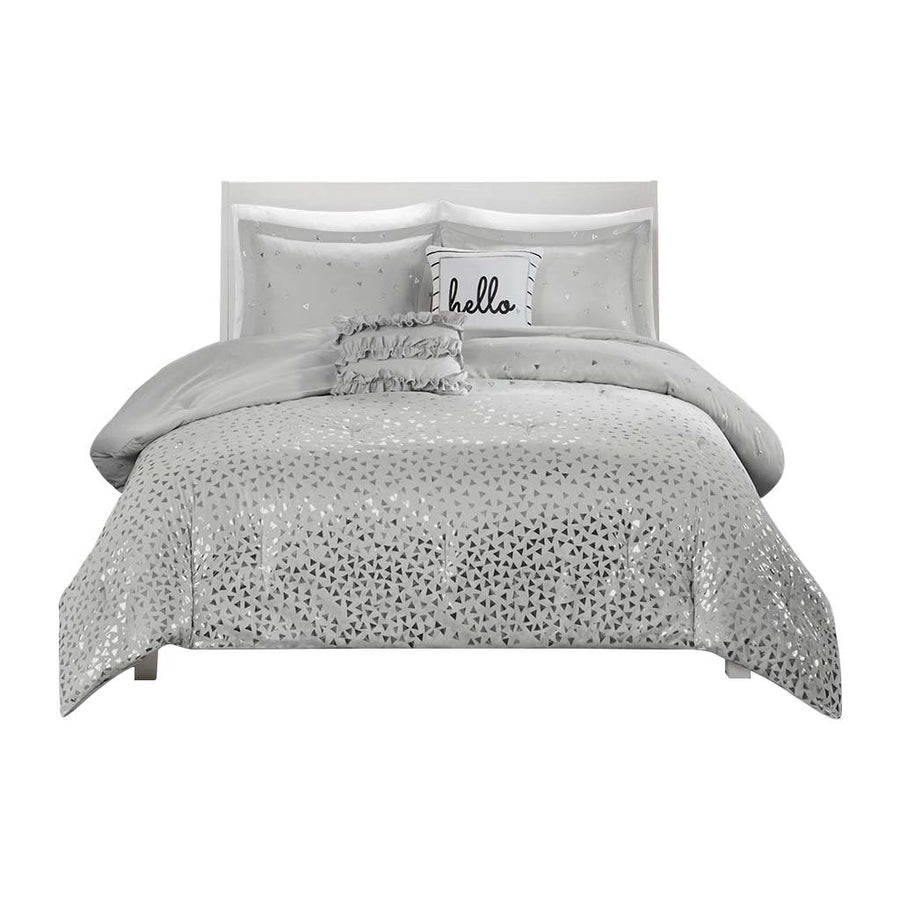 Gracie Mills Metallic Triangle Print Comforter Set Queen GRACE-10529 Modern Design Image 1