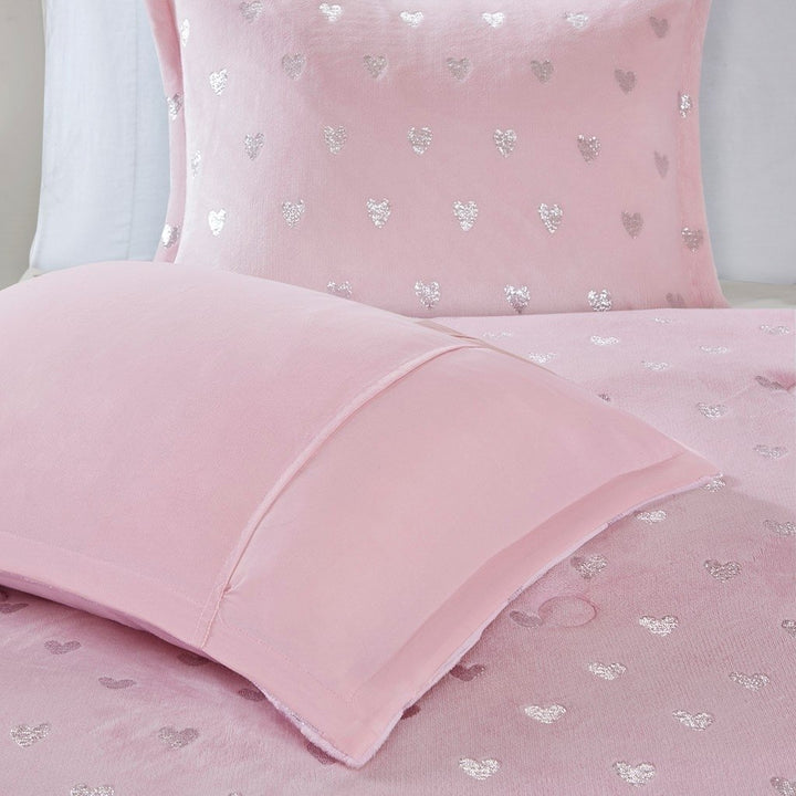 Gracie Mills Elysia Plush Comforter Set Twin Pink Metallic Heart GRACE-11234 Image 2