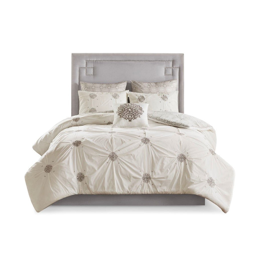 Gracie Mills Donna Chic Reversible Comforter Set Grey Ivory 6-Piece Cotton GRACE-12206 Image 1