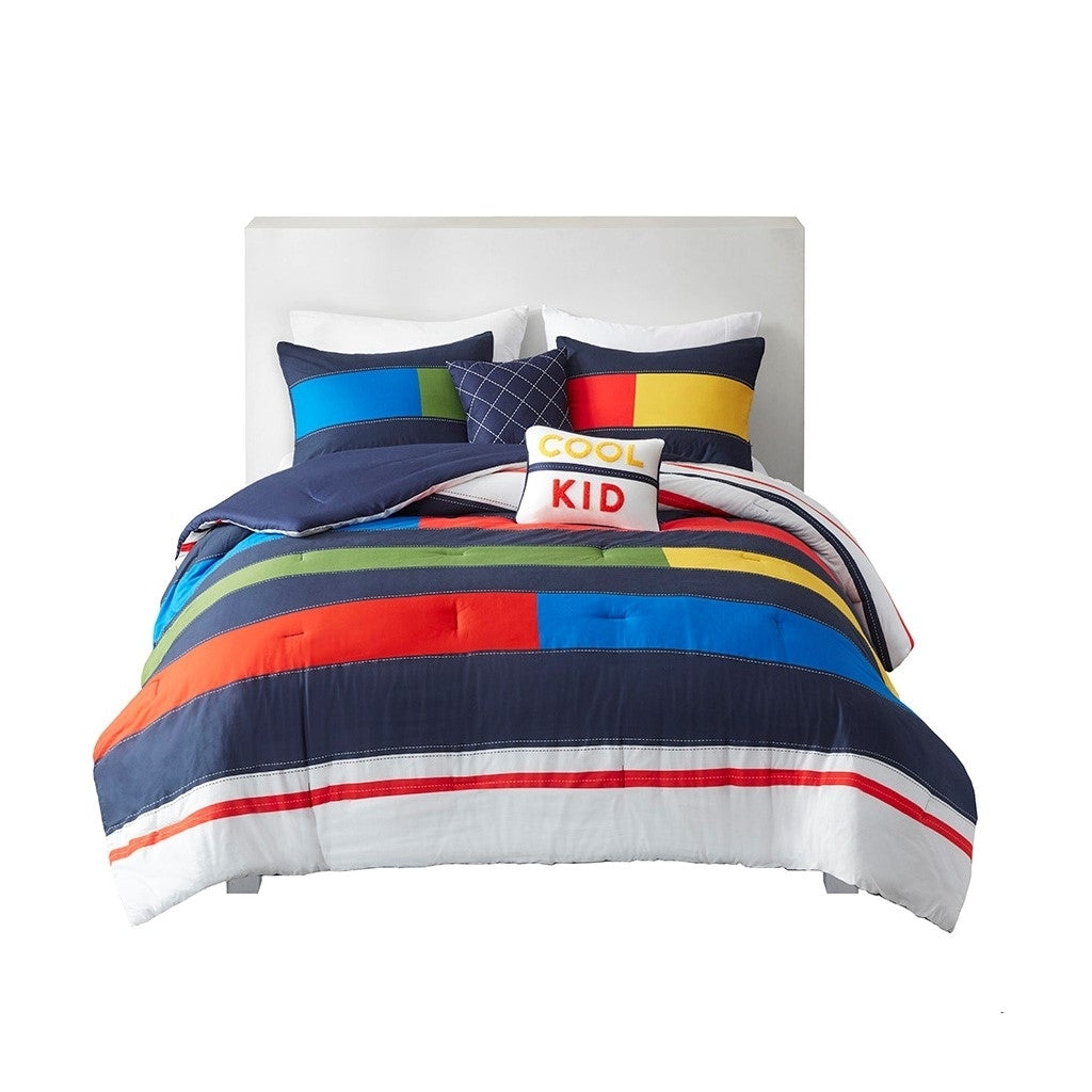 Gracie Mills Kaelith Stripe Comforter Set Twin Cotton Colorblock Kids Bedding GRACE-13715 Image 1