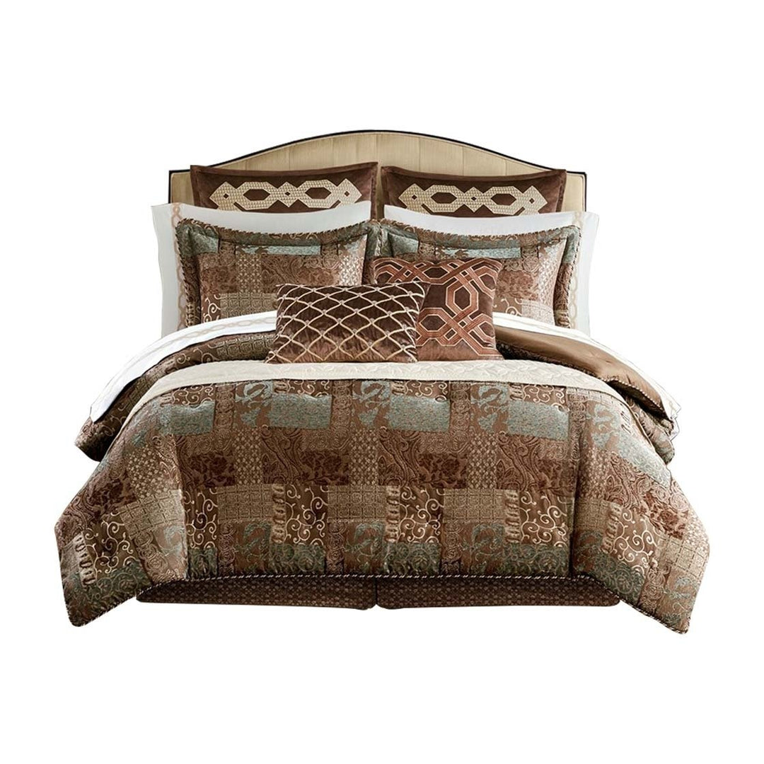 Gracie Mills 4-Piece Chenille Jacquard Comforter Set Patchwork Warm Tones GRACE-15224 Image 1