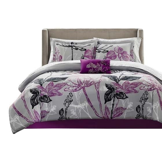 Gracie Mills 9-Piece Floral Comforter Set Cotton Sheets Purple Black Twin GRACE-5677 Image 1