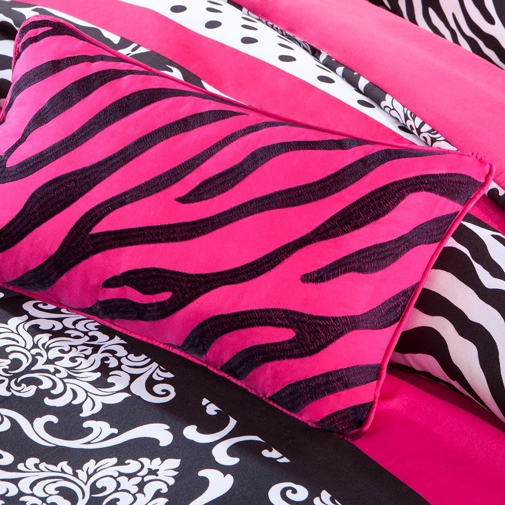 Gracie Mills 4-Piece Zebra Striped Comforter Set Black White Pink GRACE-6083 Image 2