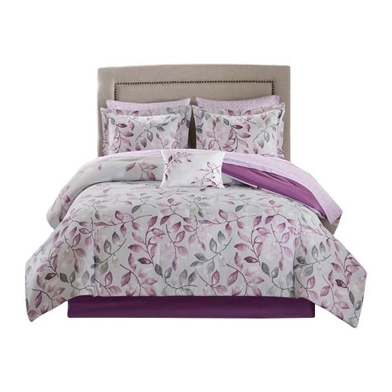 Gracie Mills Amalia 9-Piece Floral Comforter Set Purple Cotton Sheets GRACE-8147 Image 1