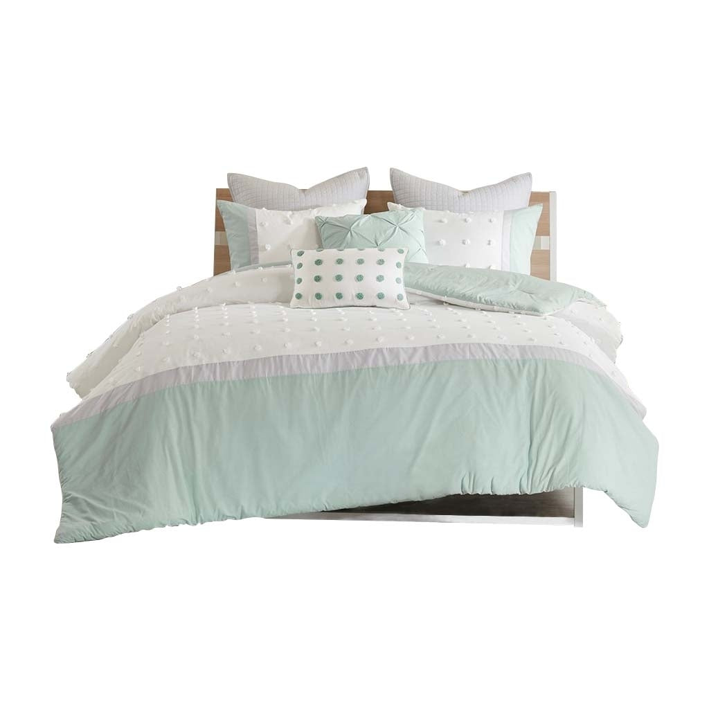 Gracie Mills Olga 7-Piece Cotton Jacquard Comforter Set Ivory Grey Seafoam GRACE-9424 Image 1