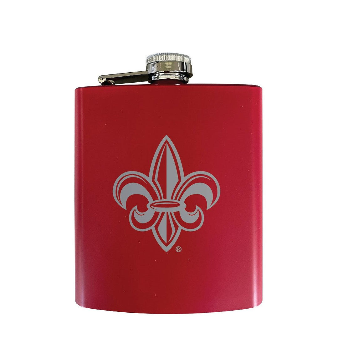 Louisiana at Lafayette Stainless Steel Etched Flask - Choose Your Color Image 1