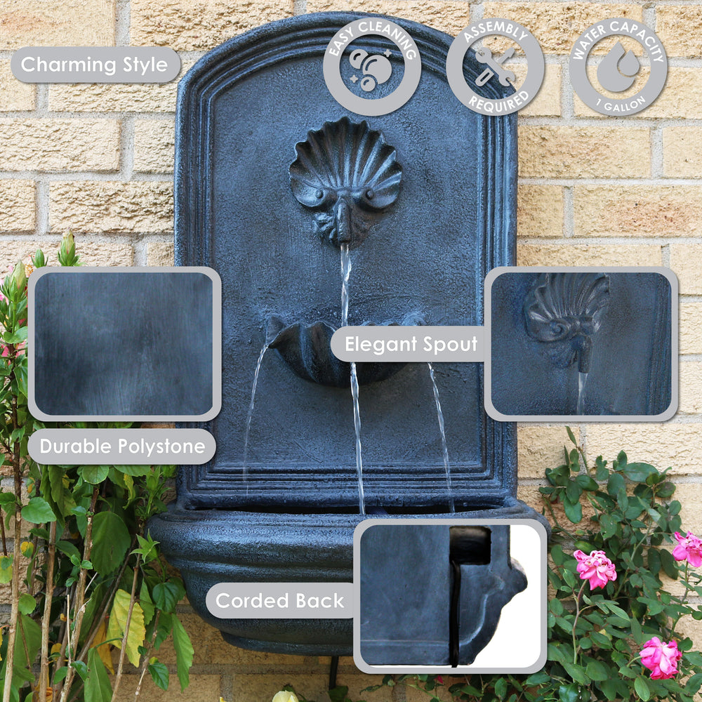 Sunnydaze Seaside Polystone Outdoor Wall Fountain - Lead Image 2