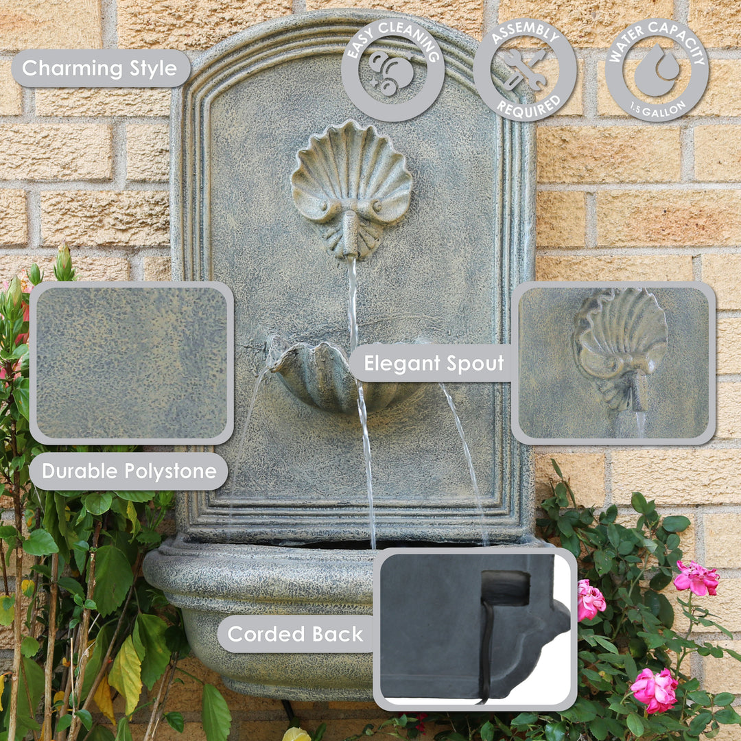 Sunnydaze Seaside Polystone Outdoor Wall Fountain - French Limestone Image 4