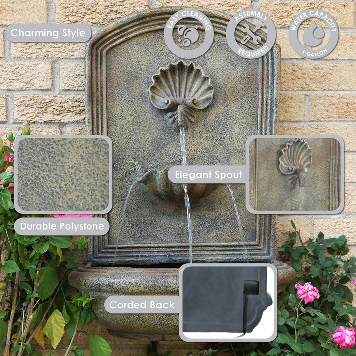 Sunnydaze Seaside Polystone Outdoor Solar Wall Fountain - Florentine Stone Image 4