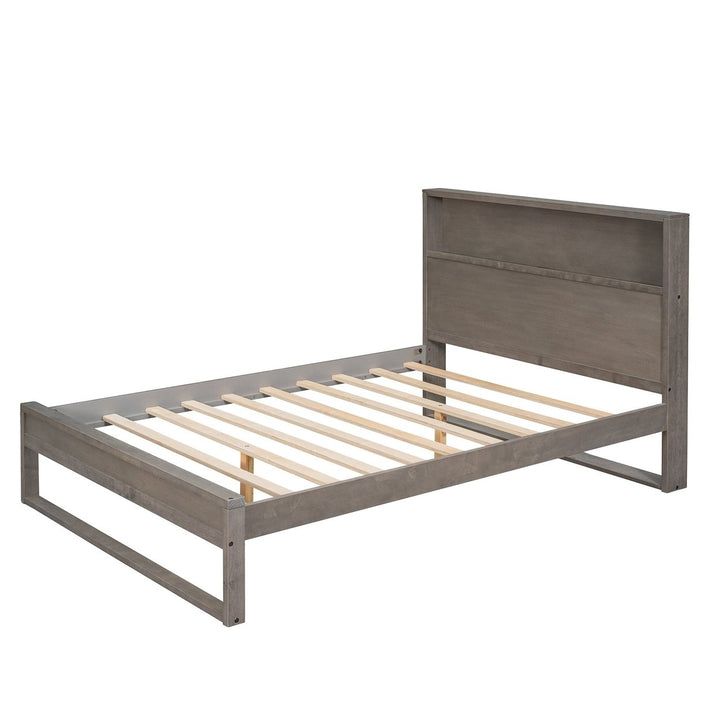 Full Size Platform Bed with Storage Headboard USB Ports and Sockets Antique Gray Image 3