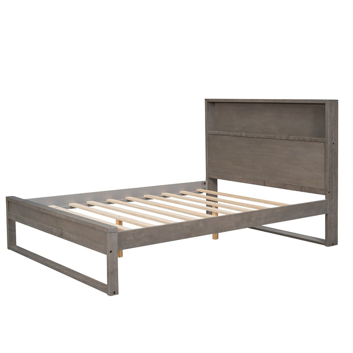 Full Size Platform Bed with Storage Headboard USB Ports and Sockets Antique Gray Image 6