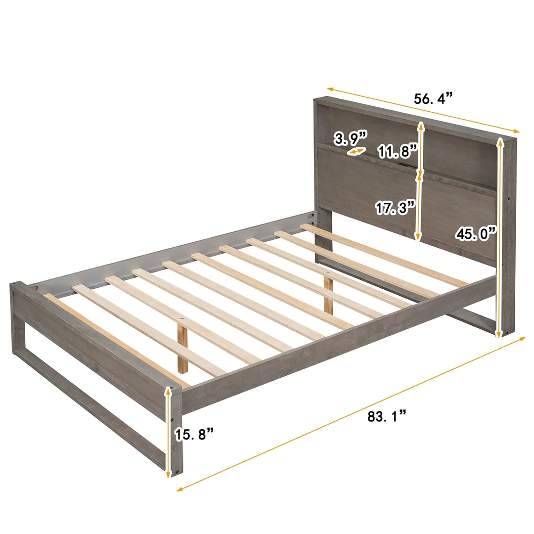 Full Size Platform Bed with Storage Headboard USB Ports and Sockets Antique Gray Image 7