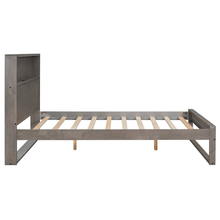 Full Size Platform Bed with Storage Headboard USB Ports and Sockets Antique Gray Image 8