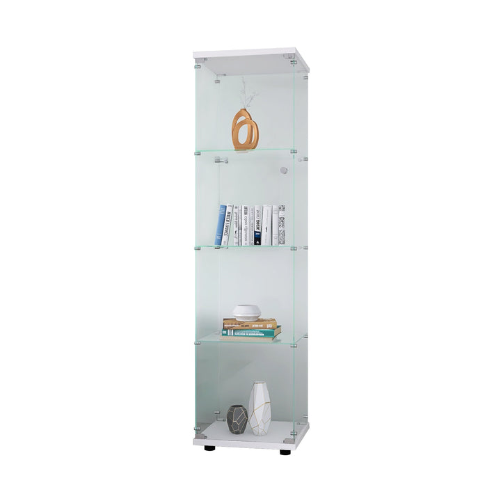 Glass Display Cabinet White 4 Shelves Floor Standing Curio Bookshelf 64.7in Image 4