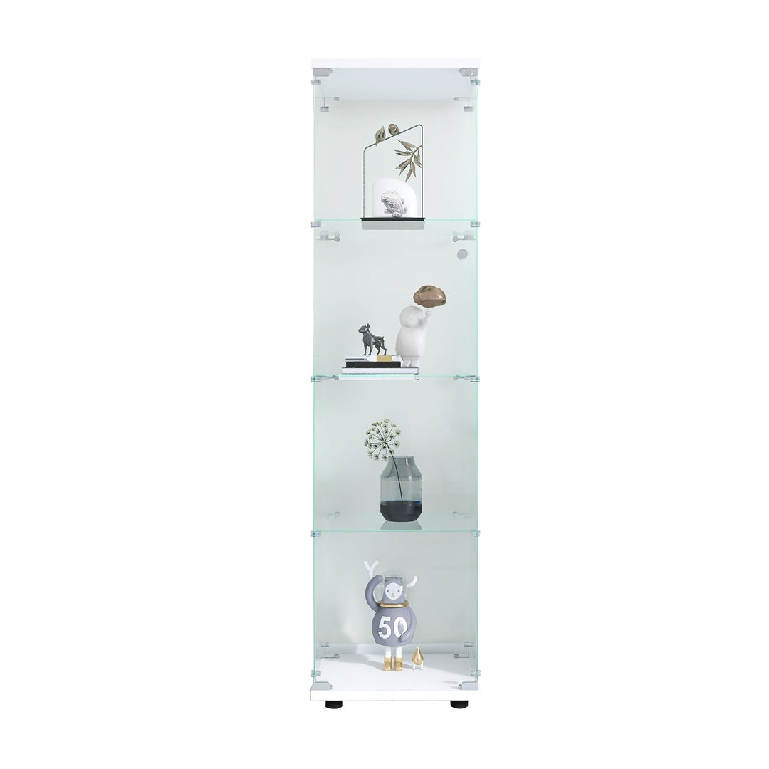 Glass Display Cabinet White 4 Shelves Floor Standing Curio Bookshelf 64.7in Image 5