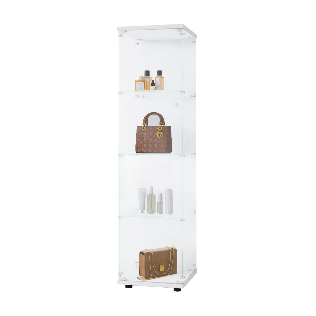 Glass Display Cabinet White 4 Shelves Floor Standing Curio Bookshelf 64.7in Image 6