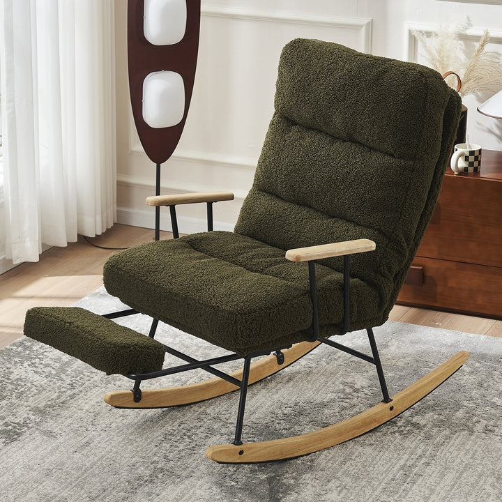 Gliding Rocking Chair Green High Back Adjustable Footrest for Nursery Living Room Image 1