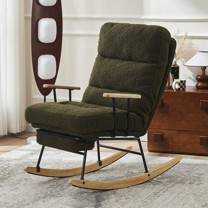 Gliding Rocking Chair Green High Back Adjustable Footrest for Nursery Living Room Image 2