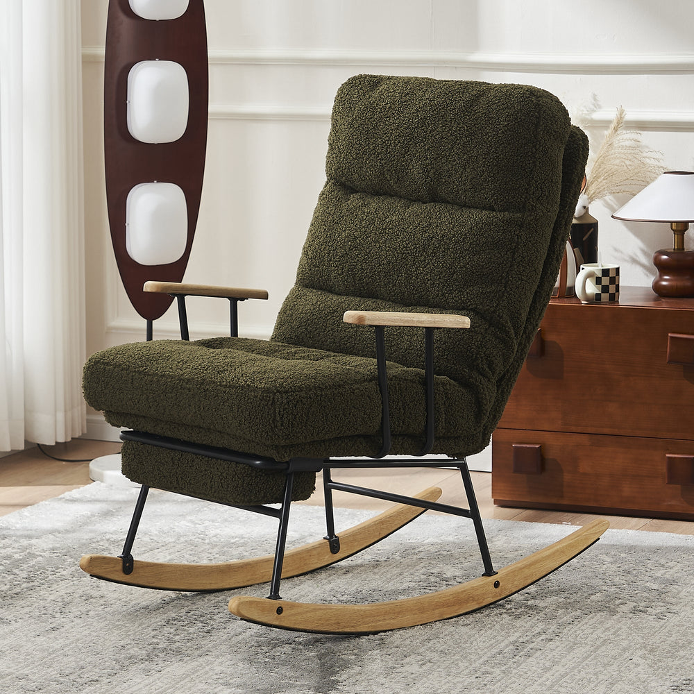 Gliding Rocking Chair with High Back, Retractable Footrest, and Adjustable Back Angle for Nursery, Living Room, and Image 2