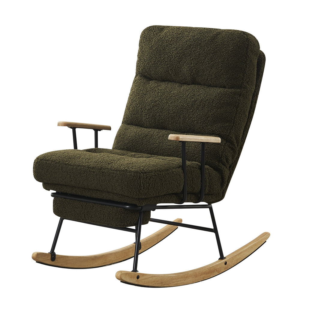 Gliding Rocking Chair Green High Back Adjustable Footrest for Nursery Living Room Image 11