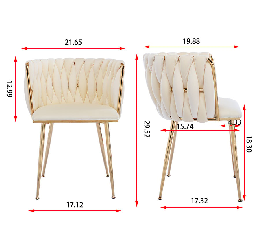 Modern Velvet Dining Chair Set of 2 with Golden Metal Frame and Legs Ivory Color Image 9