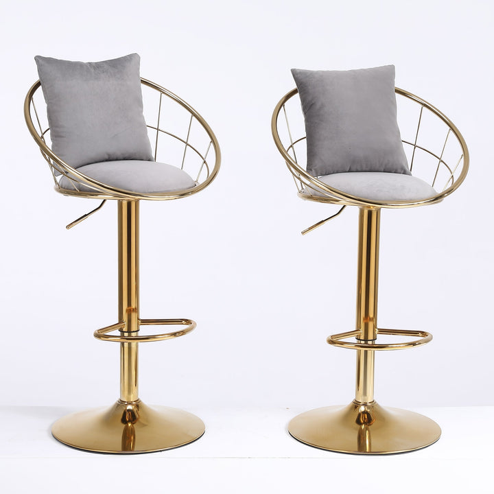 Grey Velvet Bar Chair, Pure Gold Plated, Unique Design, 360 Degree Rotation, Adjustable Height, Suitable for Dinning Image 9