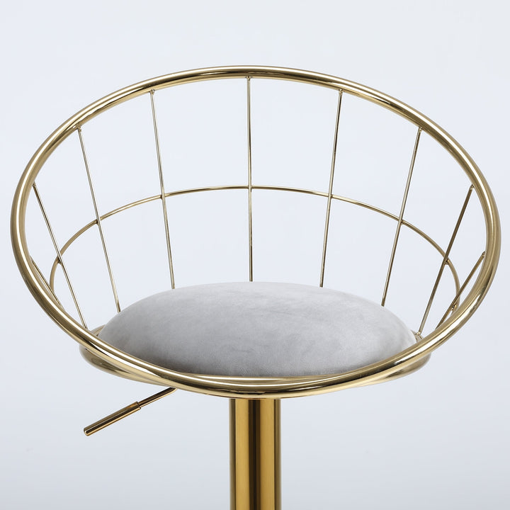 Grey Velvet Bar Chair, Pure Gold Plated, Unique Design, 360 Degree Rotation, Adjustable Height, Suitable for Dinning Image 11