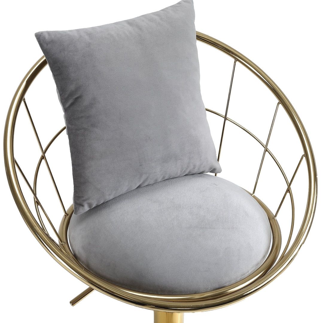 Grey Velvet Bar Chair, Pure Gold Plated, Unique Design, 360 Degree Rotation, Adjustable Height, Suitable for Dinning Image 12