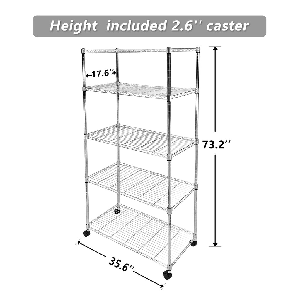 Heavy Duty 5-Shelf Shelving Unit, 35 D x 18W x 70 H, Chrome Image 2