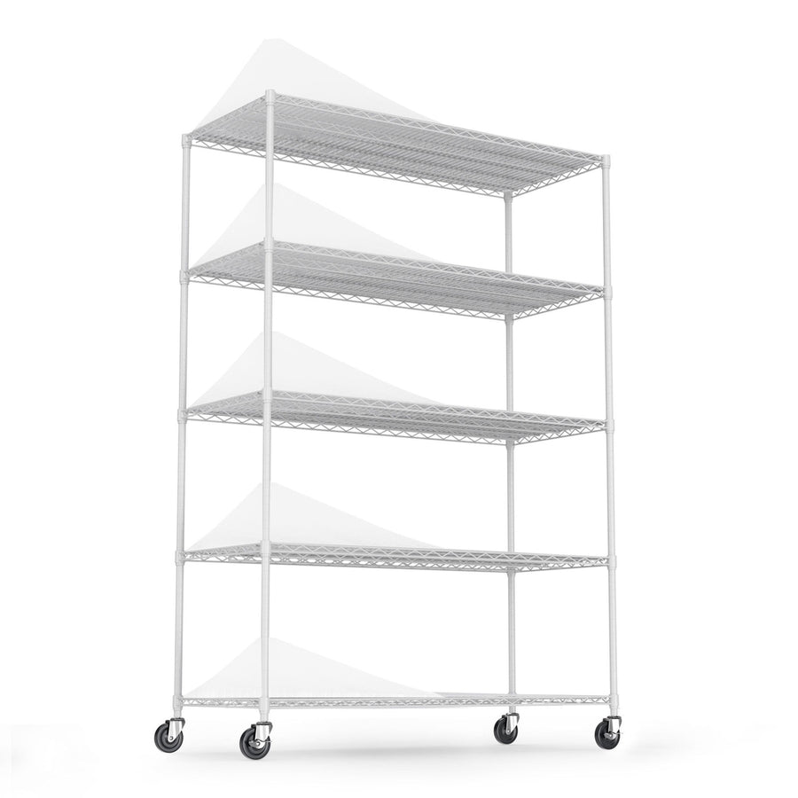 Heavy Duty 5 Tier Adjustable Storage Rack 6000lbs Metal Shelf with Wheels and Shelf Liners 82 H x 48 L x 24 D White Image 1