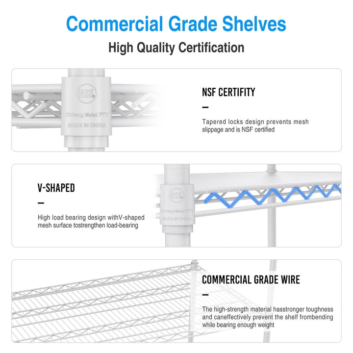 Heavy Duty 5 Tier Adjustable Storage Rack 6000lbs Metal Shelf with Wheels and Shelf Liners 82 H x 48 L x 24 D White Image 10