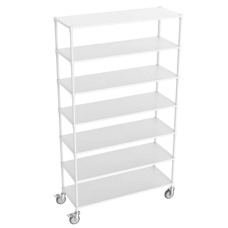 Height Adjustable Metal Garage Shelves with Wheels 7 Tier Heavy Duty Black 2800lbs Image 1