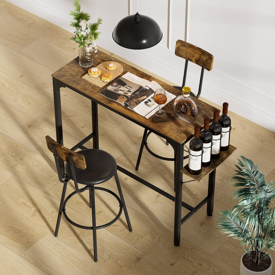 Industrial Metal and Wood Side Table with Two Chairs - Adjustable Bistro Whiskey Pub Table, 47.44W x 15.75D x 35.43H Image 1