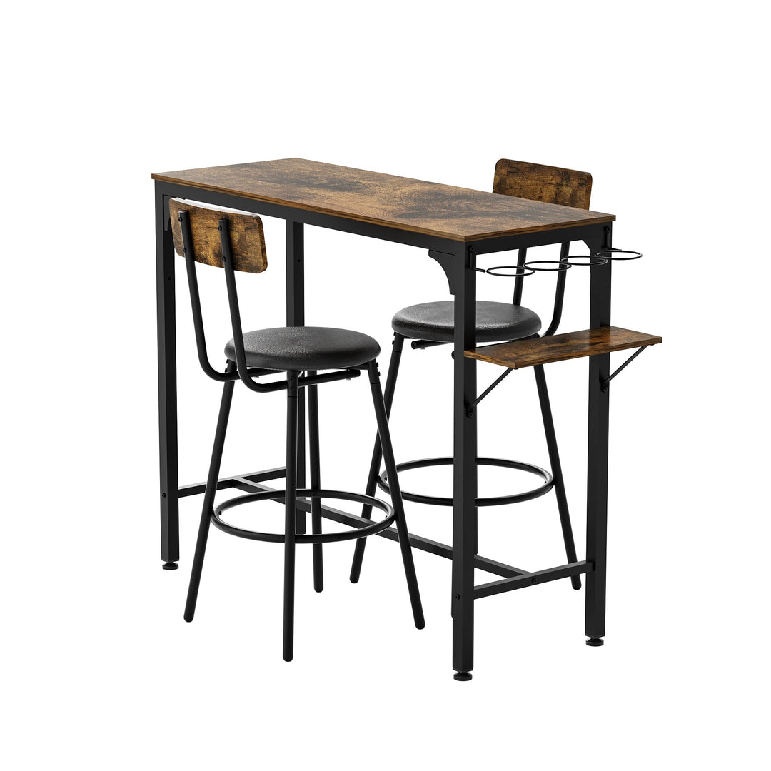 Industrial Metal Wood Side Table with 2 Chairs Adjustable Bistro Pub Table 47x16 Image 3