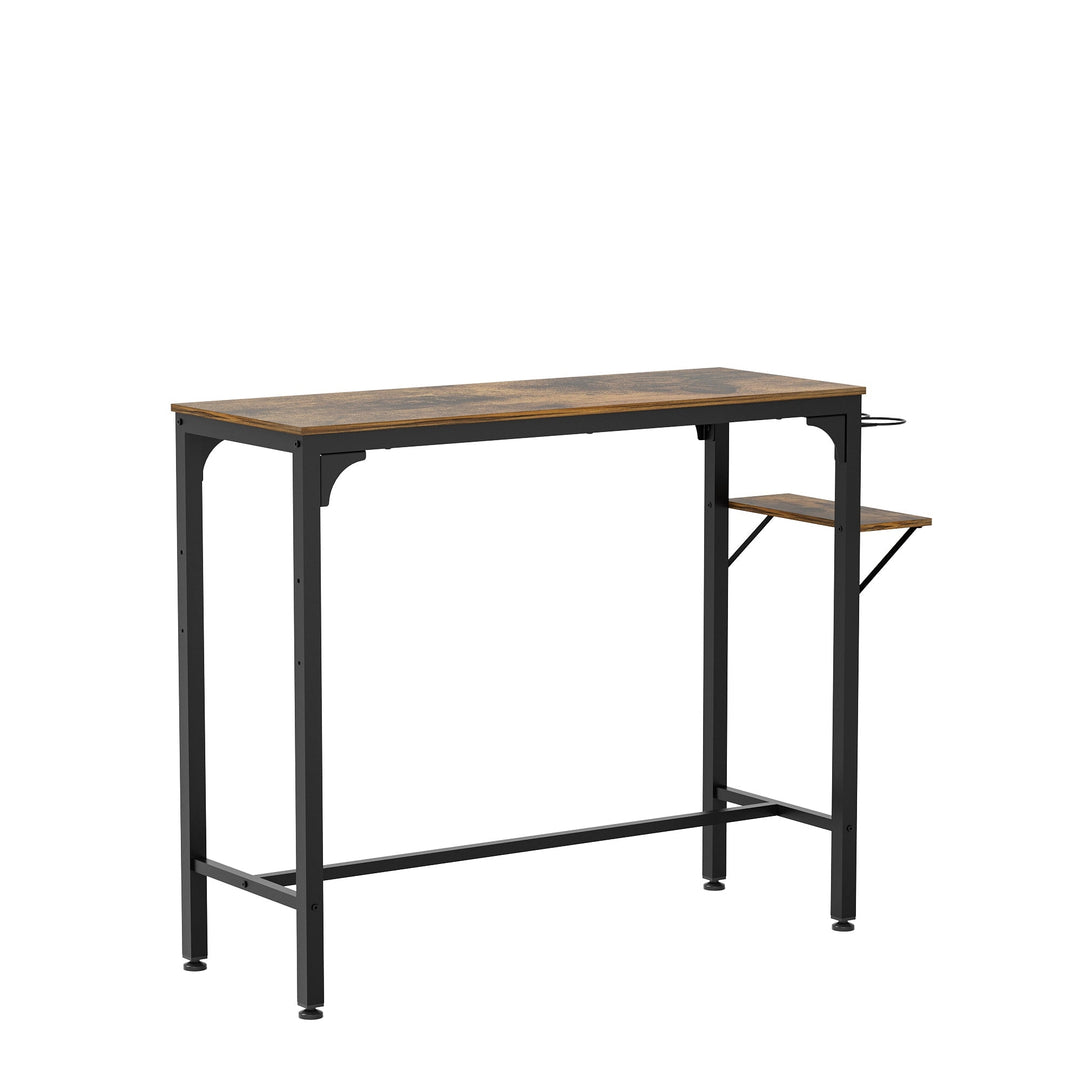 Industrial Metal Wood Side Table with 2 Chairs Adjustable Bistro Pub Table 47x16 Image 4