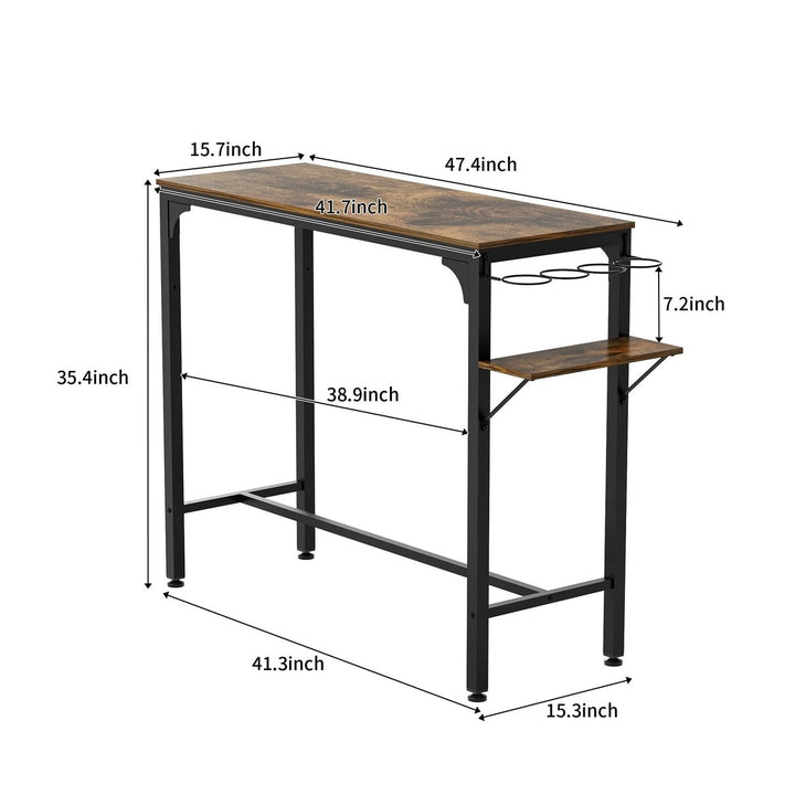 Industrial Metal Wood Side Table with 2 Chairs Adjustable Bistro Pub Table 47x16 Image 9