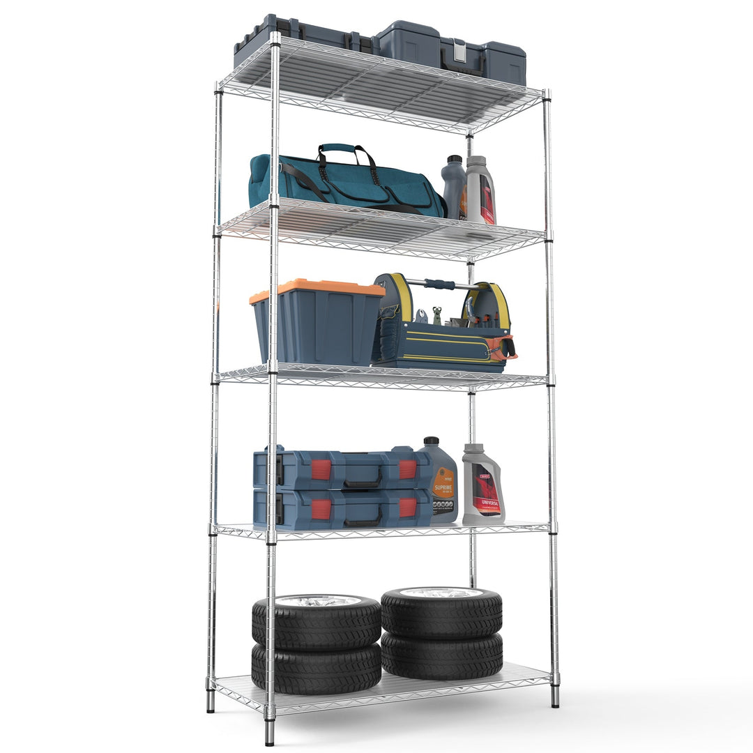 Heavy Duty 5 Tier Wire Shelving Unit Black 72H Storage Organizer 1750 lbs Capacity Image 8