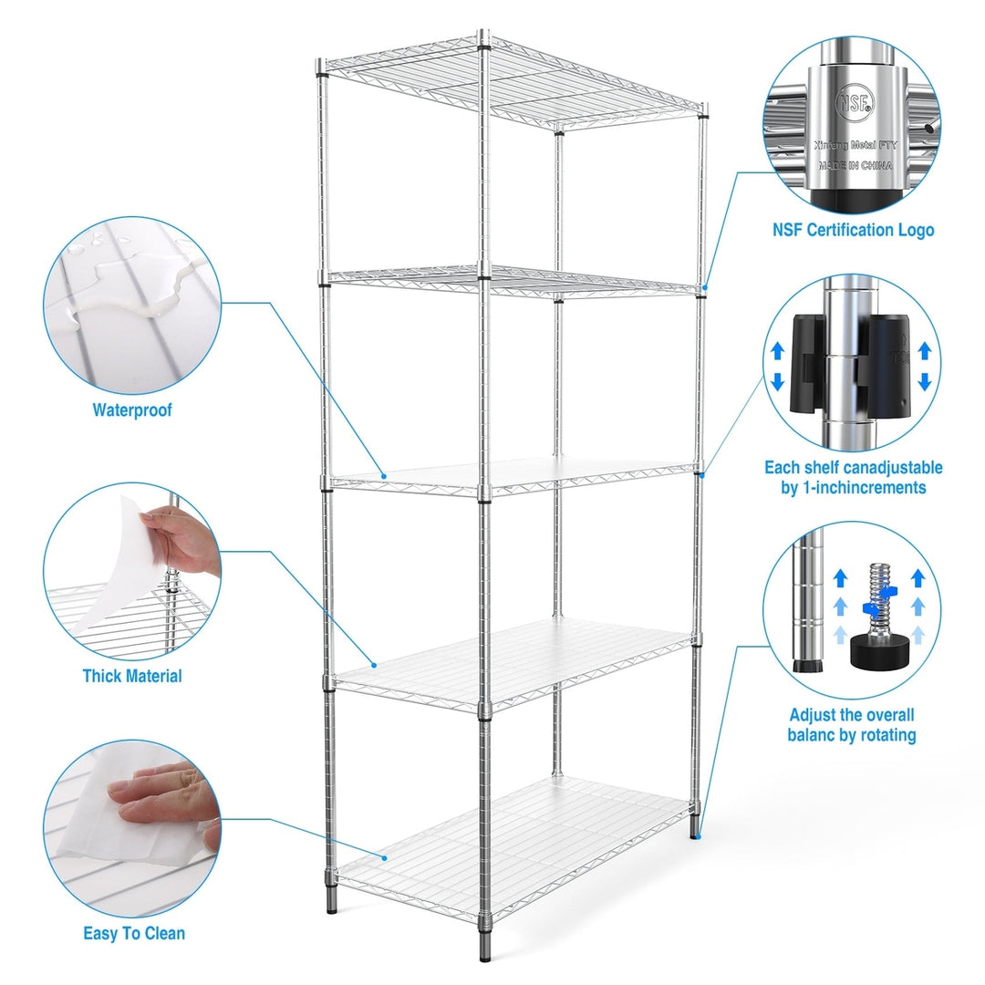 Heavy Duty 5 Tier Wire Shelving Unit Black 72H Storage Organizer 1750 lbs Capacity Image 12