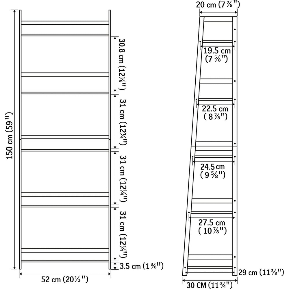 5 Tier White Ladder Shelf Bookcase for Bedroom, Living Room, Office - Modern Open Bookshelf Image 2