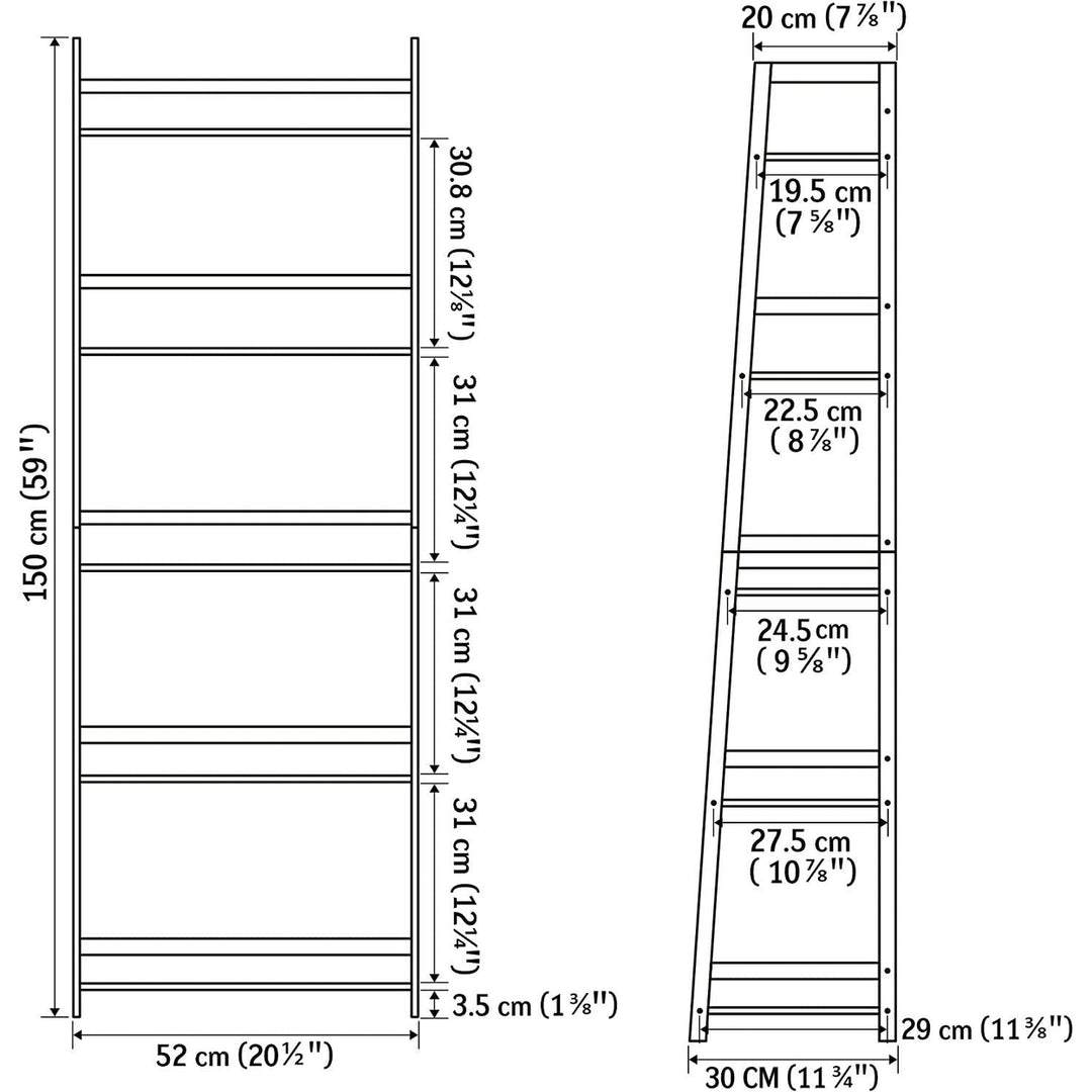 5 Tier White Ladder Shelf Bookcase for Bedroom, Living Room, Office - Modern Open Bookshelf Image 2