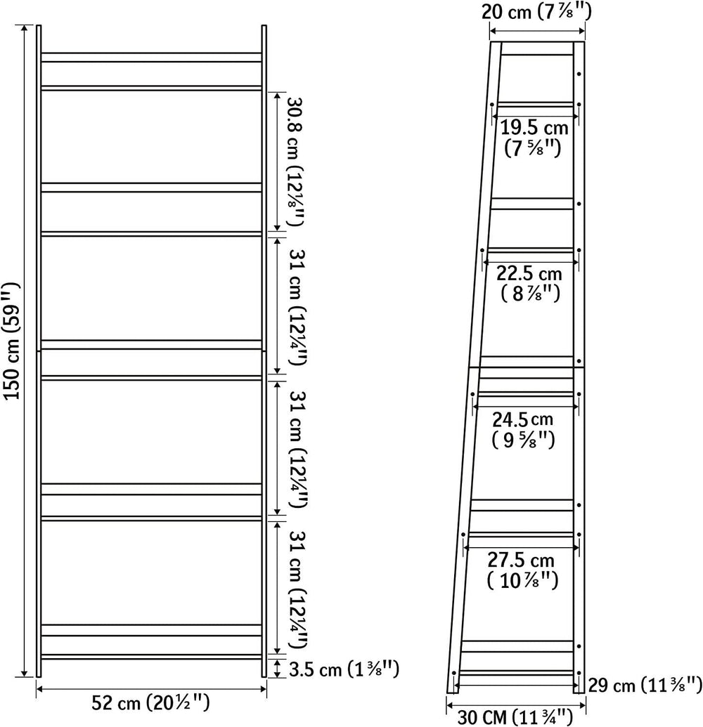 5 Tier White Ladder Shelf Bookcase for Bedroom, Living Room, Office - Modern Open Bookshelf Image 2