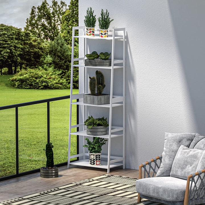 5 Tier White Ladder Shelf Bookcase for Bedroom, Living Room, Office - Modern Open Bookshelf Image 7