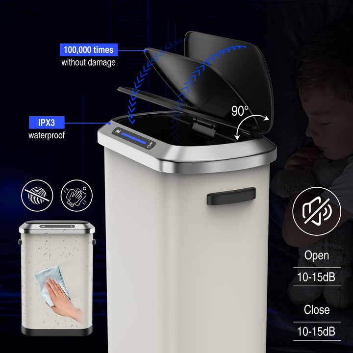 50L Smart Automatic Trash Can White Motion Sensor Hands-Free Stainless Steel Image 3