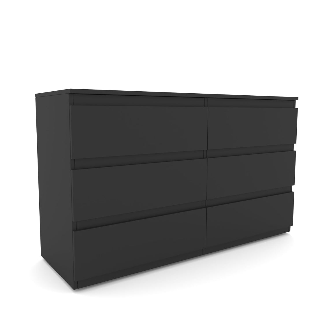 Black 6 Drawer Double Dresser Particle Board Freestanding Storage Organizer 55in Image 5