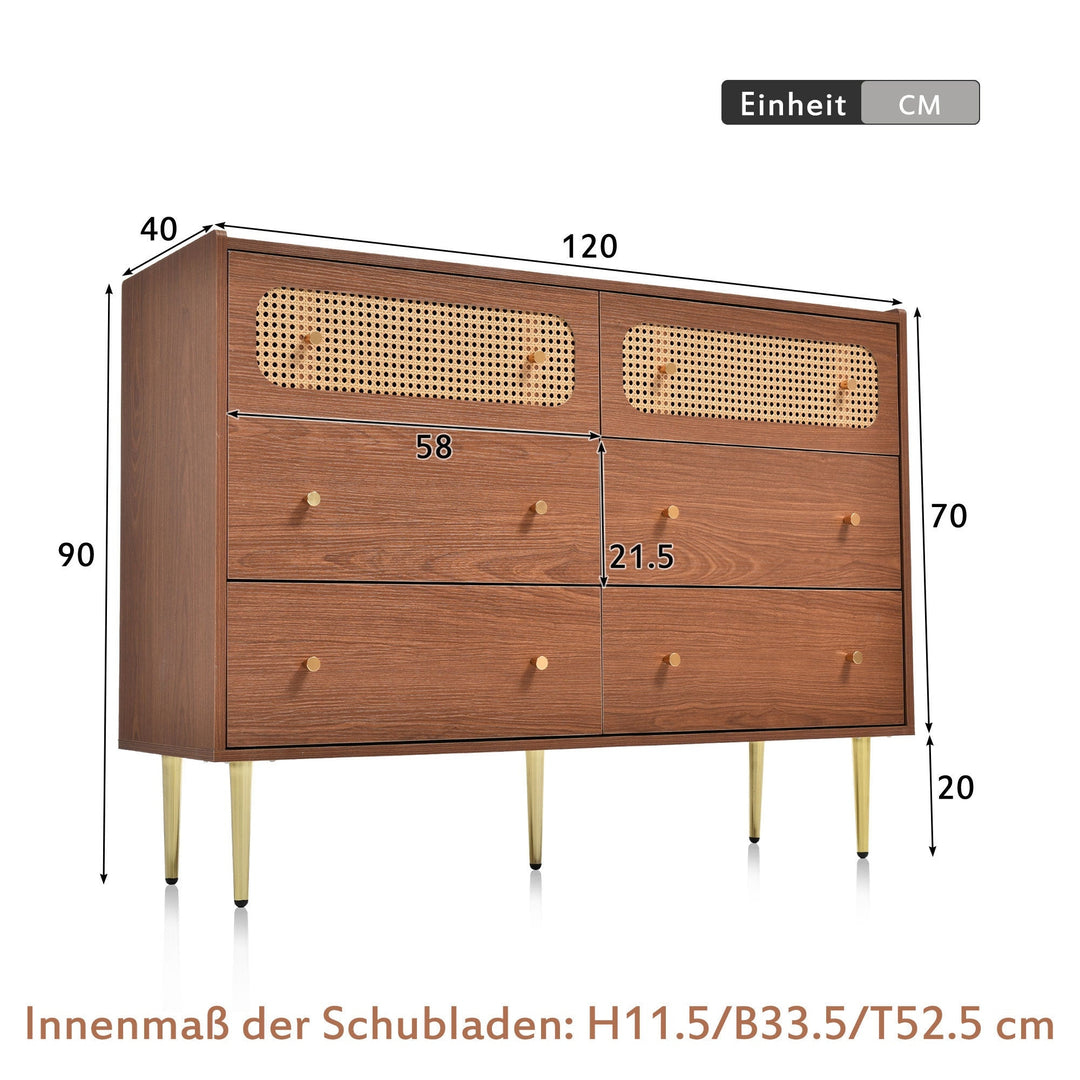 Natural Cherry 6 Drawer Dresser Chest of Drawers 47.24x15.75 for Home Office Image 4