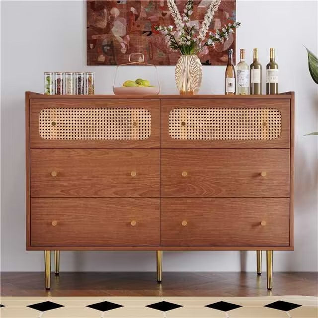 Natural Cherry 6 Drawer Dresser Chest of Drawers 47.24x15.75 for Home Office Image 5