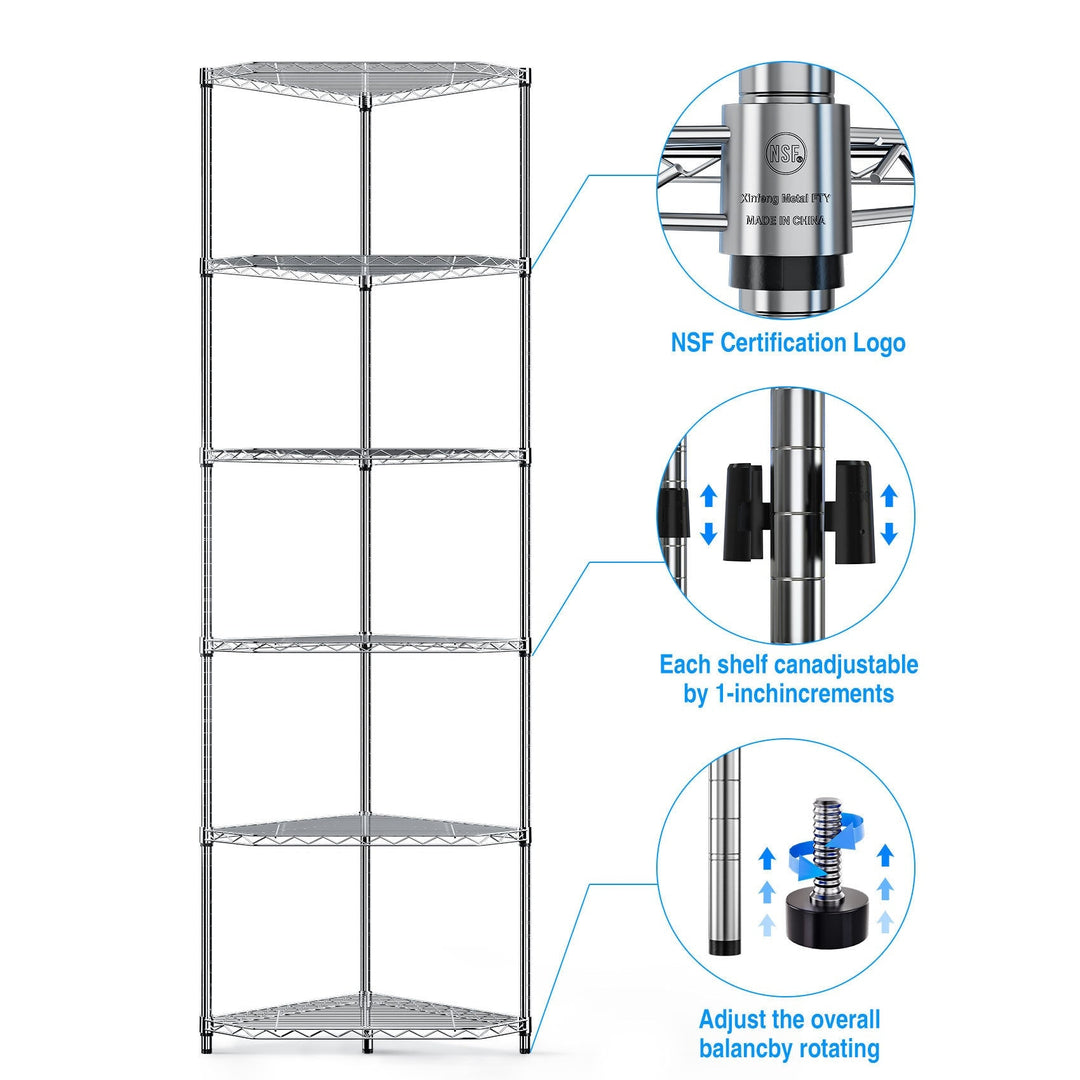 6 Tier Corner Wire Shelf Rack Adjustable Metal Heavy Duty Free Standing Storage Display for Bathroom Living Room Kitchen Image 9