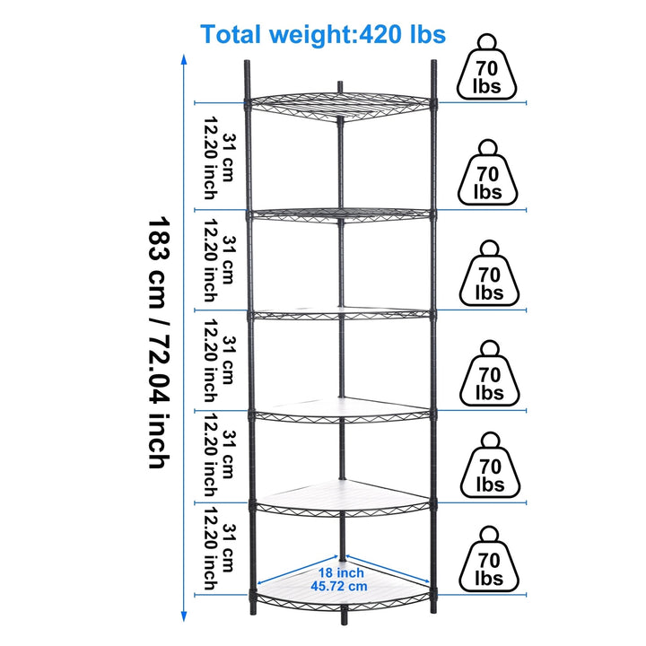 6 Tier Corner Wire Shelf Rack Adjustable Metal Heavy Duty Free Standing Storage Display for Bathroom Living Room Kitchen Image 12