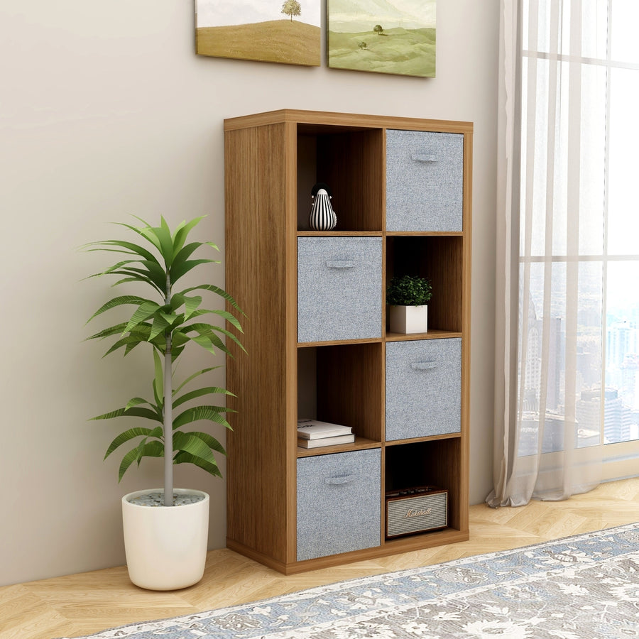 Walnut 8-Cube Organizer Storage Open Back Shelves 2x4 Bookcase for Home Office Image 1